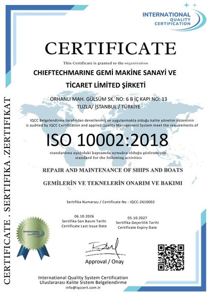 ISO 10002:2018 sertifikası