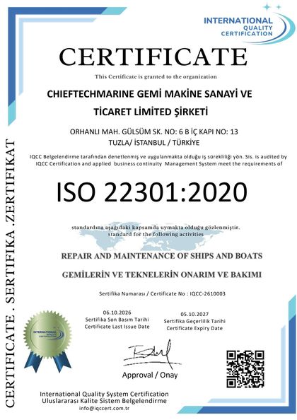 ISO 22301:2020 sertifikası