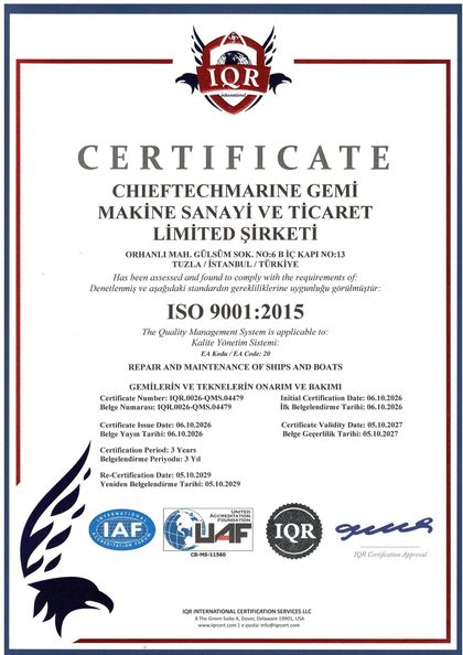 ISO 9001:2015 sertifikası